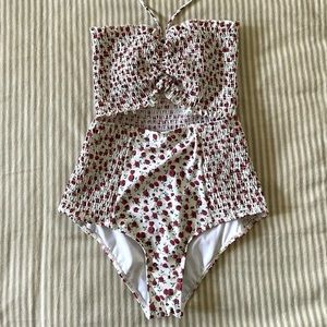 REFORMATION Floral One Piece Cut Out Tropicana Smocked Bathing Suit- S